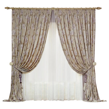 Curtain Set Milena Golden-Beige With Lilac 98"x118"