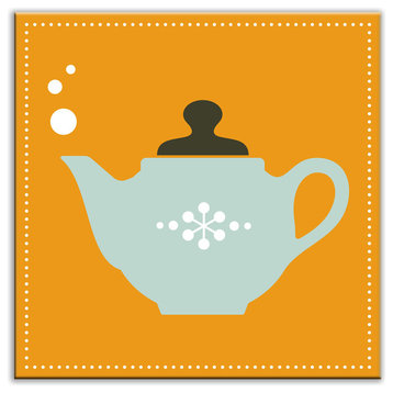 4.25"x4.25" Kitschy Kitchen Satin Decorative Tile, Spot of Tea Orange-Light Teal