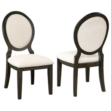 Twyla Upholstered Oval Back Dining Side Chairs Cream and Dark Cocoa, Set of 2
