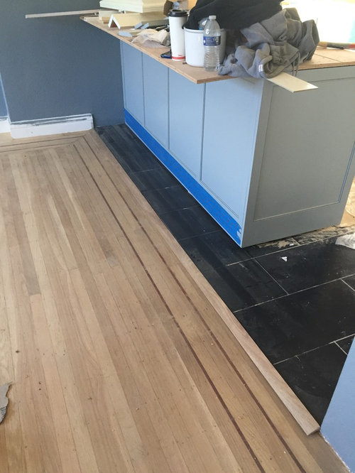 Floor transition from kitchen to dining room