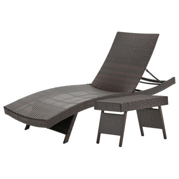 GDF Studio Lakeport 2pc Outdoor Adjustable Chaise Lounge Chair & Table Set