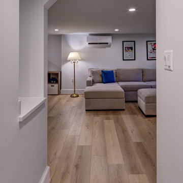 Transitional lower-level hallway
