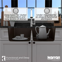 Karran Undermount Quartz 33" 50/50 Double Bowl Kitchen Sink, Brown