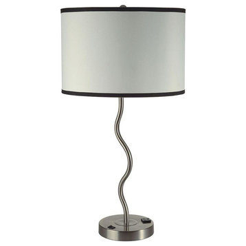 28.5"H Ivory Wave Table Lamp With  Convenient Outlet, Adjustable Bulb Socket