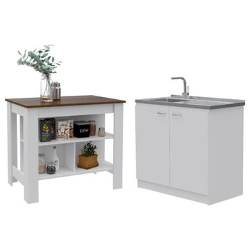 Home Square 2-Piece Set with Kitchen Island & Utility Sink with Cabinet