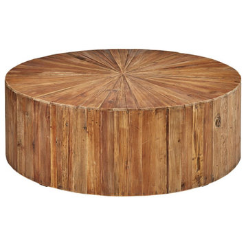Rising Sun 48" Round Reclaimed Pine Cylinder Coffee Table
