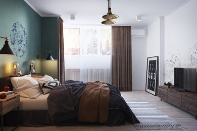 Large minimalist bedroom photo in Other