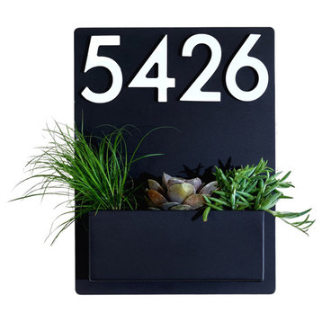 Mid-Century Madness Planter, Black, Four White Numbers