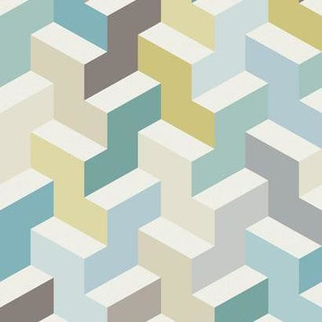York Wallcoverings CE3992 The Right Angle Wallpaper - Teal/Lime Blues