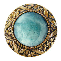 Inviting Home Inc. - Victorian Knob, Bright Brass With Green Aventurine - Cabinet And Drawer Knobs