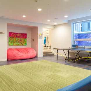 Inspiration for a bohemian basement in Chicago.