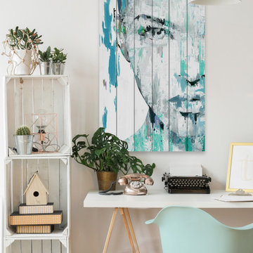 "Half Face Portrait" Painting Print on White Wood