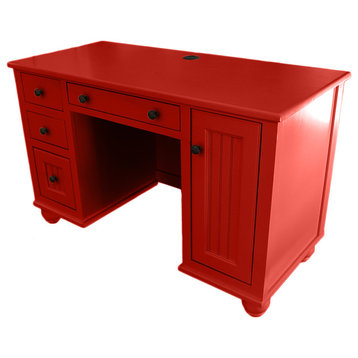 Modern Coastal Desk with CPU Storage, Persimmon Red