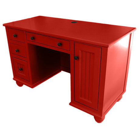 Modern Coastal Desk with CPU Storage, Persimmon Red