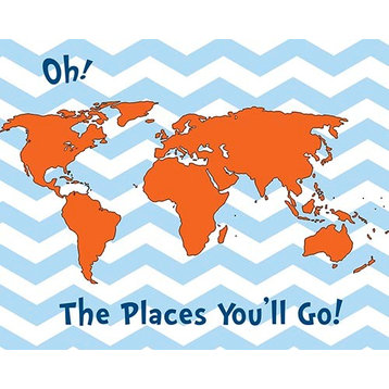 The Places You will Go - Blue Chevron Orange, Ready To Hang Canvas Kid's Wall De