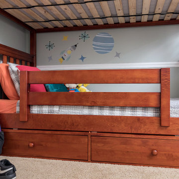 Espresso Twin High Bunk Bed with Slide Platform, storage drawers and guardrail