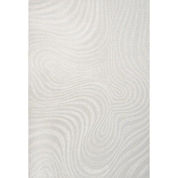 Maribo Abstract Groovy Striped Cream/Ivory 8 ft. x 10 ft. Area Rug