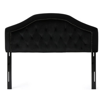 GDF Studio Lazarus New Velvet Studded Seam Tufted Queen/Full Headboard, Black