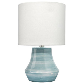 Soft Blue Swirl Tapered Ceramic Table Lamp 16 in Fat Contemporary Striped
