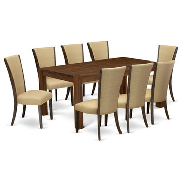 East West Furniture Lismore 9-piece Wood Dining Set in Jacobean Brown