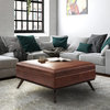 Contemporary Storage Ottoman, Faux Leather Upholstery, Distressed Saddle Brown