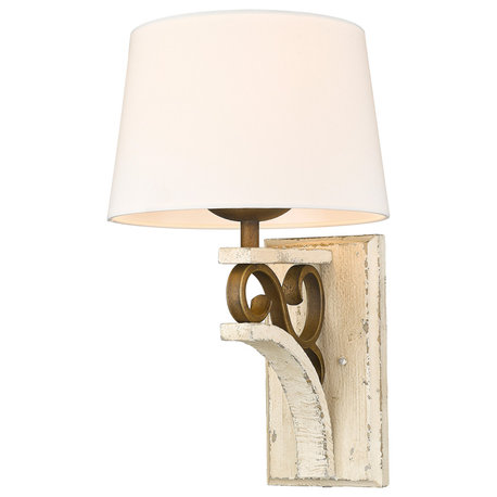 Golden Lighting Solay 1 Light Wall Sconce Burnished Chestnut/Ivory Linen Shade