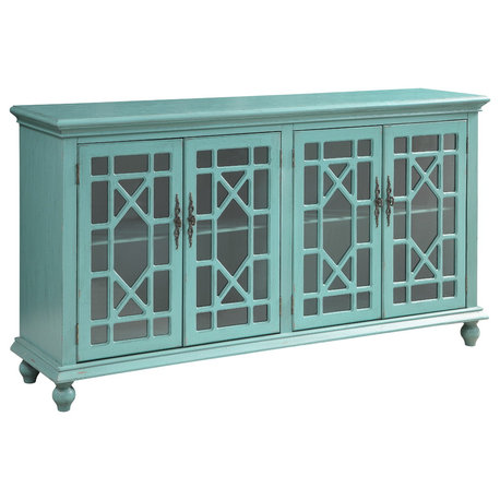 Four Door Media/Credenza, Bayberry Blue Rub-through