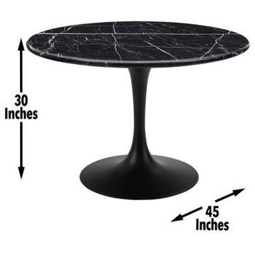 Colfax Black Marquina Marble Dining Table, Black