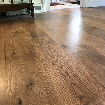 BLUE POINT:  8" COUNTRY GRADE WHITE OAK INSTALLED/FINISH GOLDEN OAK + TRAFFIC HD
