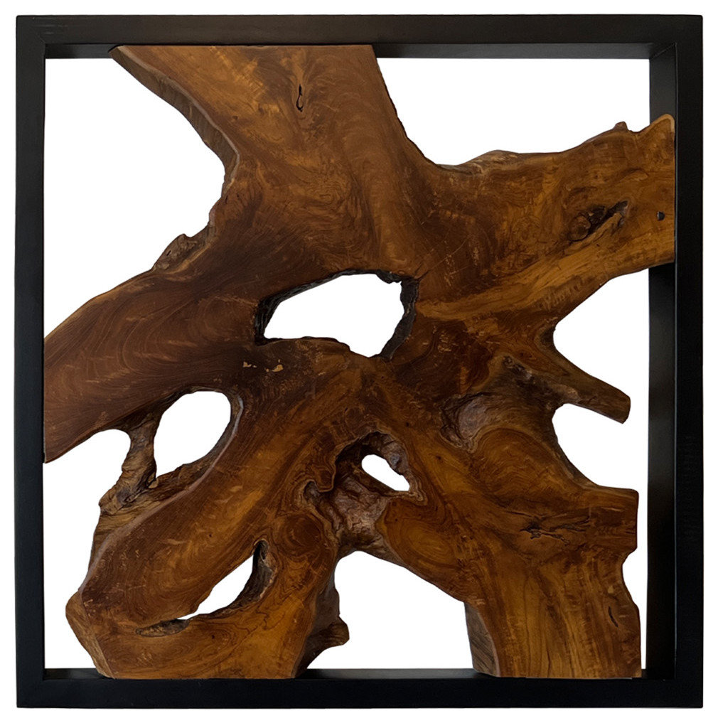 Teak Wood Rustic Square Wall Art, Square - Rustic - Wall Accents - by ...