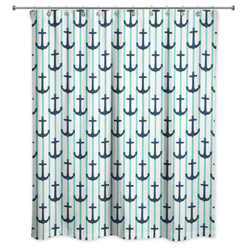 Anchor Stripes Green 71x74 Shower Curtain