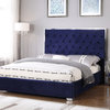 Kressa Velour Upholstered Platform Tufted Bed, Blue, Queen