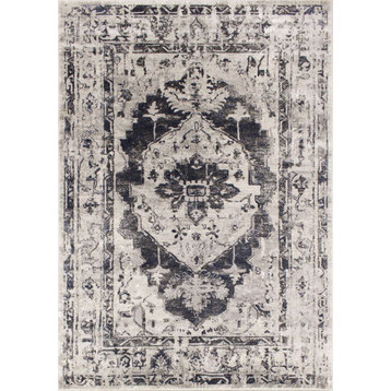 Chase Collection Gray Blue Medallion Border Rug, 5'3"x7'7"