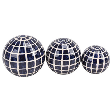 Ceramic 3-Piece Set Checkered Orbs, Blue