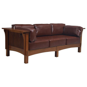 Crafters and Weavers Arts and Crafts Leather Sofa in Brown/Chestnut