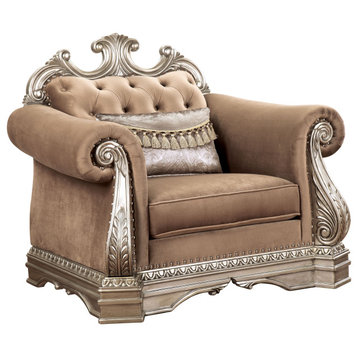 Acme Northville Chair With 1 Pillow Velvet and Antique Silver