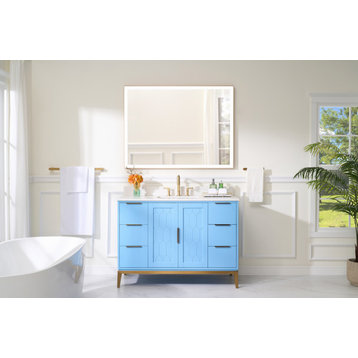 Alison Freestanding Bathroom Vanity with Italian Carrara White Marble Top, Light Blue, 48"