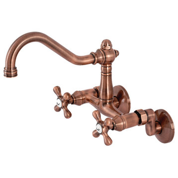 KS322XAX-P 6-Inch Adjustable Center Wall Mount Kitchen Faucet, Antique Copper