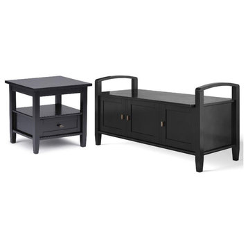 Home Square 2-Piece Set with 44" Entryway Bench and 20" End Side Table in Black