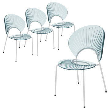 Opulent Plastic Dining Side Chair, Chrome Base Set of 4, Smoke