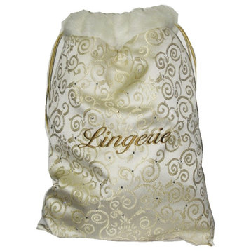 Laundry Bag - Swarovski Embellished Brocade Lingerie Bag, Creme Swirl