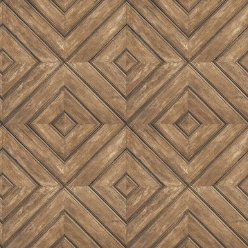 Textured Wallpaper Geometric With Wooden Tiles, FH37512, Brown, 1 Roll