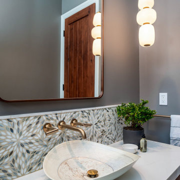 Designer Vessel Sink Vanity with Geometric Tile Backsplash | San Diego