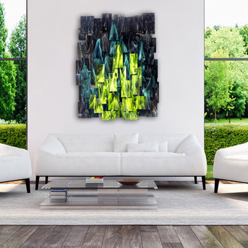 "Nuclear" Glass and Metal Wall Sculpture