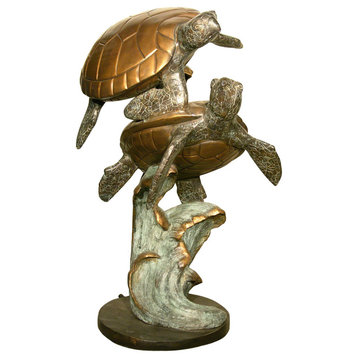 Two Sea Turtles 42" Bronze Sculpture
