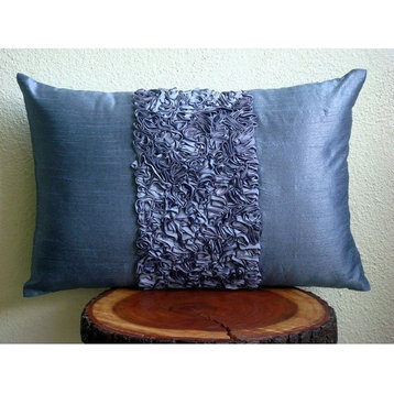 Textured Ribbon Blue Art Silk 20"x26" Standard Pillow Shams, Blue Love