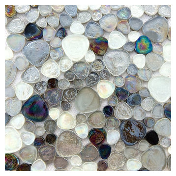 Iridescent Glitter Pebble Glass Mosaic Tile, Silver Gray