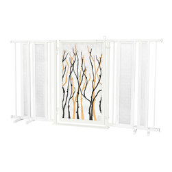 Fusion Gates - Fusion Gate with Willow Branch Design, White Pearl, 65"-71.4" - Dog Gates