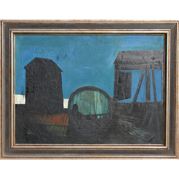 John Hultberg "Untitled, Seaside Docks" Oil Painting