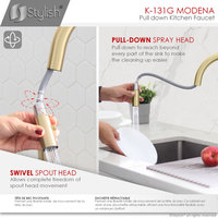 STYLISH Modern Single Handle  Pull down Sprayer  Kitchen Faucet in Gold Finish